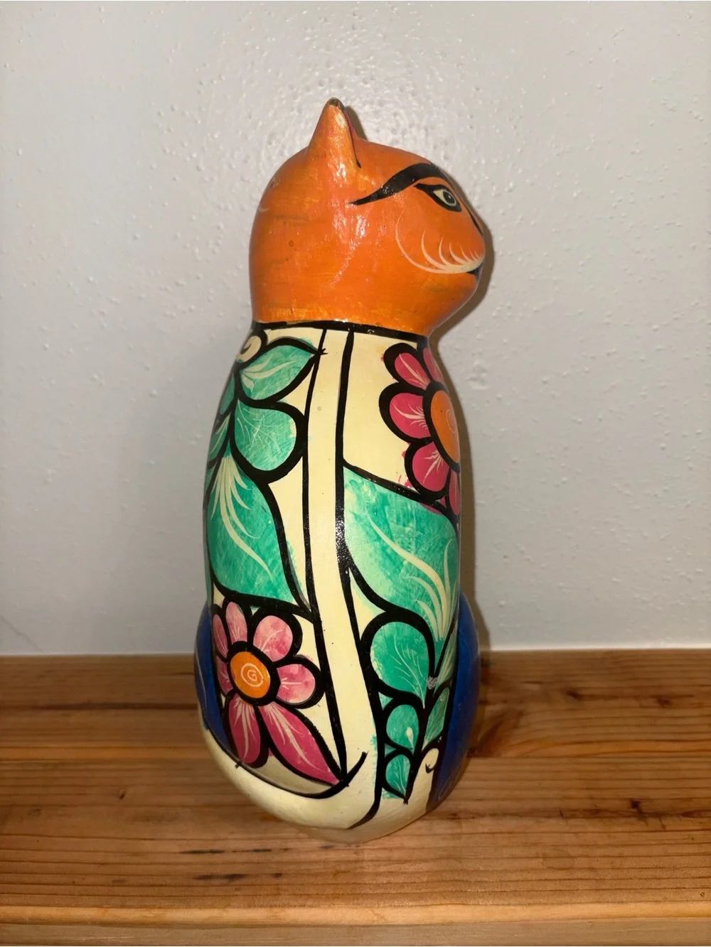 Vintage Set of Hand-Painted Talavera Style Cats, Orange, Gray, Blue & Multicolor